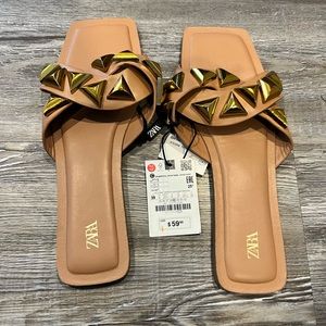 Brand New With Tags size 39 Zara Gold Jewel  Embellished Sandals